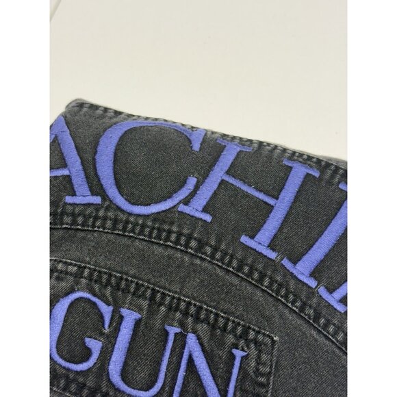 Vintage Machine Gun Shirt Mens Medium Faded Black Y2K 90s Embroidered - Picture 10 of 13